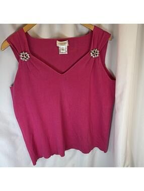 Talbots Sleeveless Knit Top Silk Blend Pink w/ Rhinestone Detail Size 1X Classy